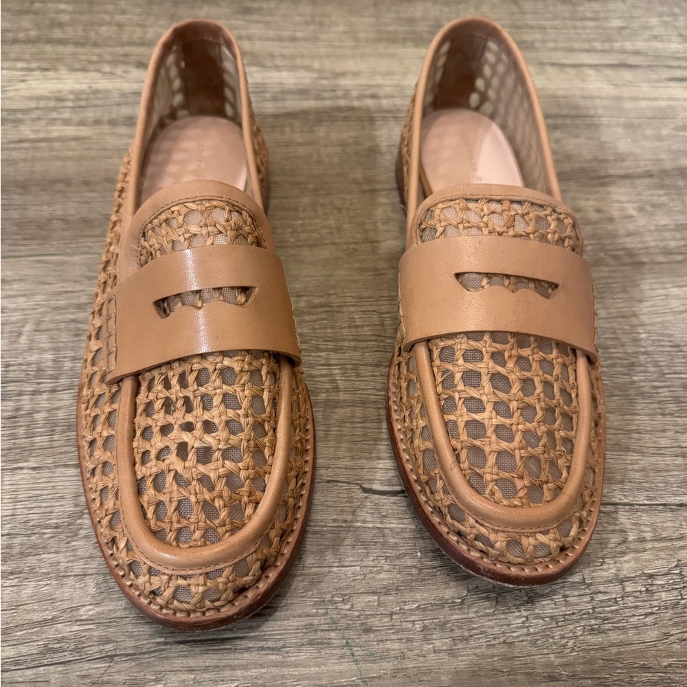 Loeffler Randall Tan Raffia Mesh Loafers